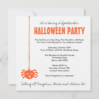 Invitación Fiesta de araña de Halloween invitada con Naranja 