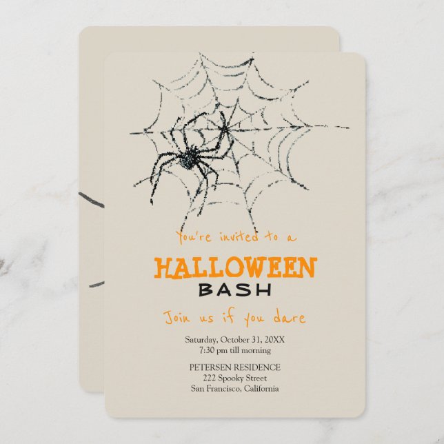 Invitación Fiesta de araña simple y escalofriante en Hallowee (Anverso / Reverso)