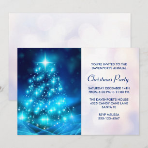 Invitación Fiesta de árbol de navidad azul eléctrico moderno