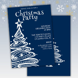 Invitación Fiesta de árbol de Navidad azul y blanco