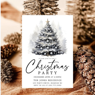 Invitación Fiesta de árbol de Navidad blanco y negro moderno