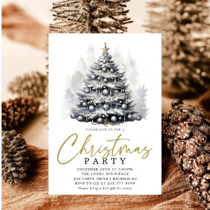 Invitación Fiesta de árbol de Navidad blanco y negro moderno