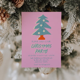 Invitación Fiesta de árbol de navidad color rosa vintage Funk