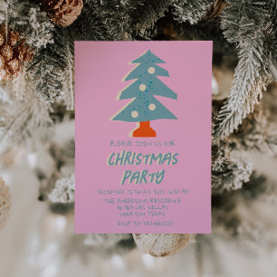 Invitación Fiesta de árbol de navidad color rosa vintage Funk