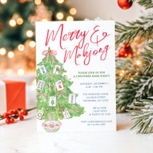 Fiesta de árbol de Navidad con Mahjong y acuarela