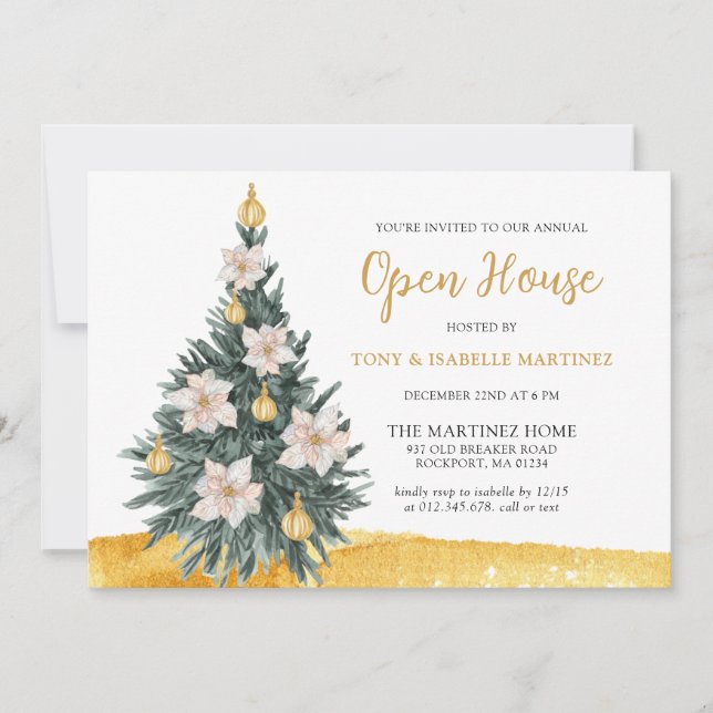 Invitación Fiesta de árbol de navidad con ornamento de oro fl (Anverso)