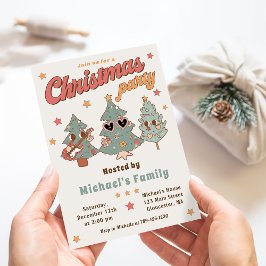 Invitación Fiesta de árbol de Navidad de Retro Groovy Hippie 