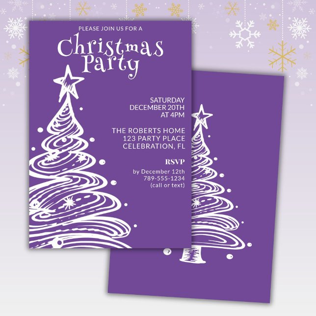 Invitación Fiesta de árbol de Navidad morado y blanco (Subido por el creador)