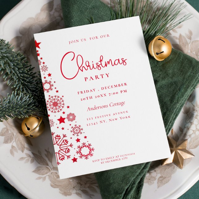Invitación Fiesta de árbol de Navidad rojo y blanco festivo (Festive Red White Christmas tree Party Invitation)