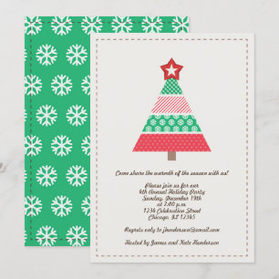 Invitación Fiesta de árbol de Navidad rojo y verde caprichoso