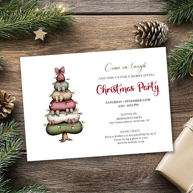 Invitación Fiesta de árbol de Navidad ultra moderno y caprich (Modern Whimsical Christmas Tree Party Invitation)
