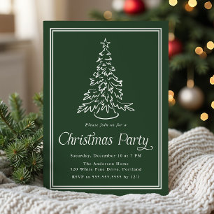 Invitación Fiesta de árbol de Navidad verde del bosque clásic