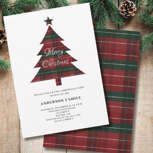 Invitación Fiesta de árbol de navidad verde rojo