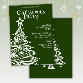 Invitación Fiesta de árbol de Navidad verde y blanco