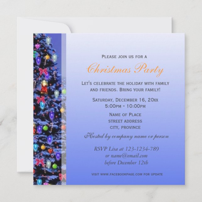 Invitación Fiesta de árbol de Navidad vintage noche nevada (Anverso)