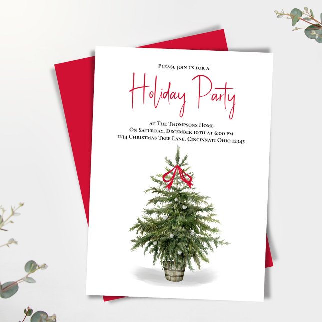 Invitación Fiesta de árbol navideño acuarela de fiesta (Watercolor Christmas tree holiday party invitation.)
