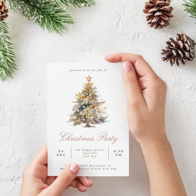Invitación Fiesta de árbol navideño acuarela de script simple (Subido por el creador)