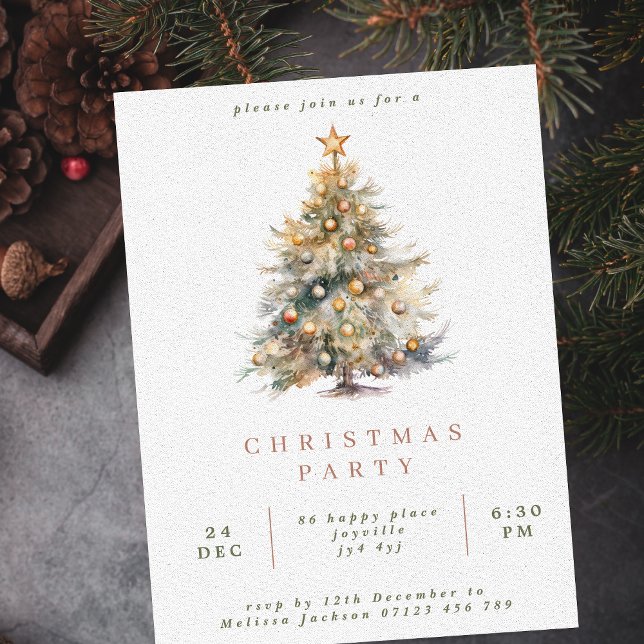 Invitación Fiesta de árbol navideño acuarela simple (Subido por el creador)