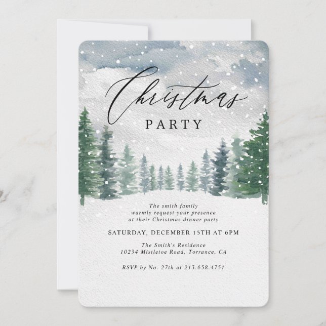Invitación Fiesta de Árboles de Navidad de Nieve Rusa (Anverso)
