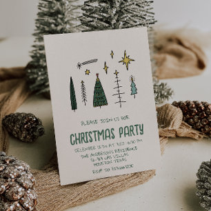 Invitación Fiesta de árboles de Navidad verde ilustrado