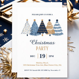 Invitación Fiesta de árboles sencillos de Navidad azul corpor