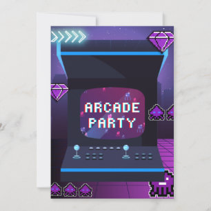 Invitación Fiesta de Arcade Neon Retro cumpleaños Video Juego