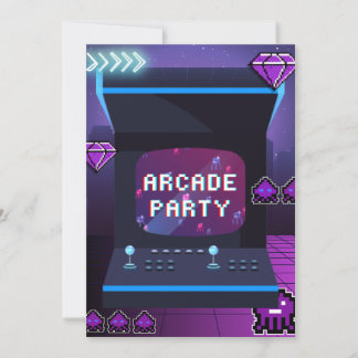Invitación Fiesta de Arcade Neon Retro cumpleaños Video Juego