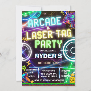 Invitación Fiesta de arcade y laser tag ALT1
