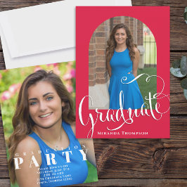 Invitación Fiesta de Arco de Foto de Graduación en Blanco y R