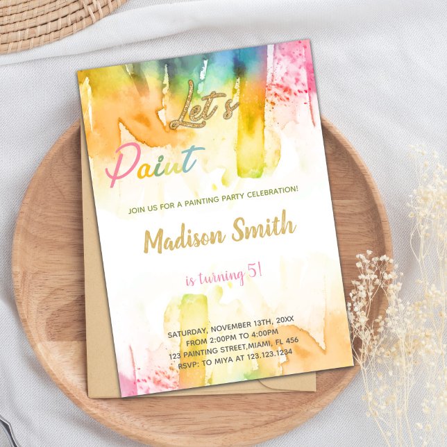 Invitación Fiesta de arte colorido invita a los niños (Let's Paint Birthday Invitations)