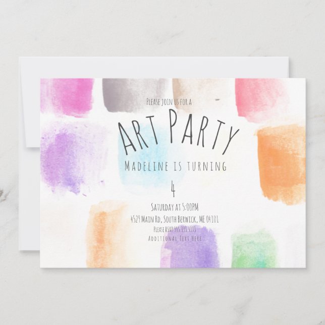 Invitación Fiesta de Arte con Acuarela Cumpleaños Abstracto C (Anverso)