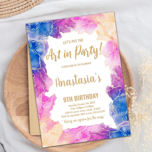 Invitación Fiesta de arte creativo para Chicas (Purple Paint Birthday Invitations)