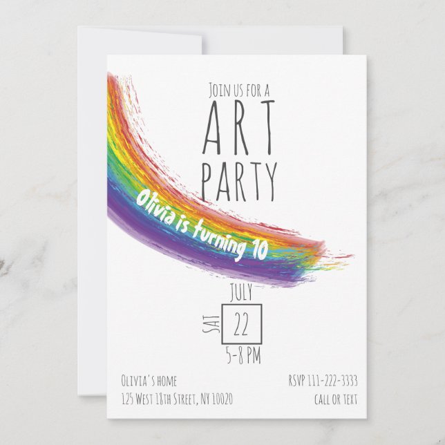 Invitación Fiesta de arte de color Cumpleaños (Anverso)