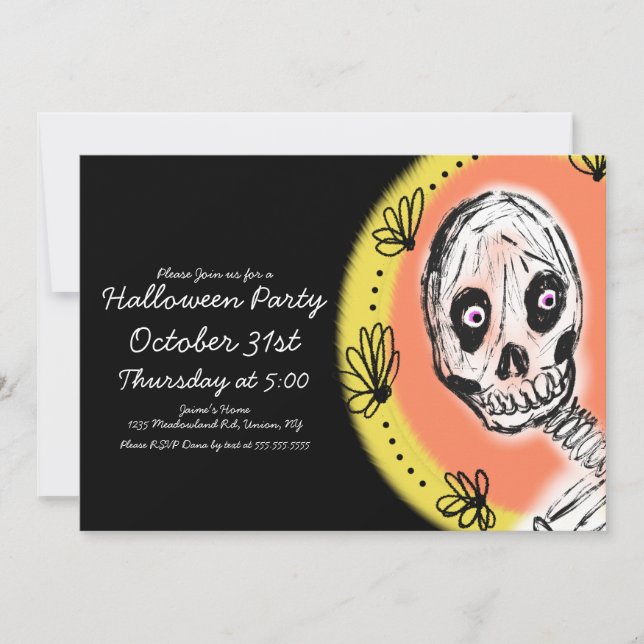 Invitación Fiesta de Arte de Esqueleto de Halloween (Anverso)