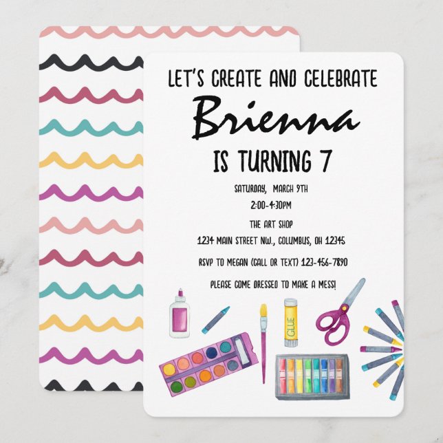 Invitación Fiesta de arte de pintura Fiesta para chicas (Anverso / Reverso)