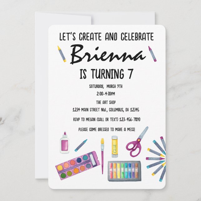 Invitación Fiesta de arte de pintura Fiesta para chicas (Anverso)
