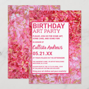 Invitación Fiesta de arte de pintura rosada rosada de oro roj