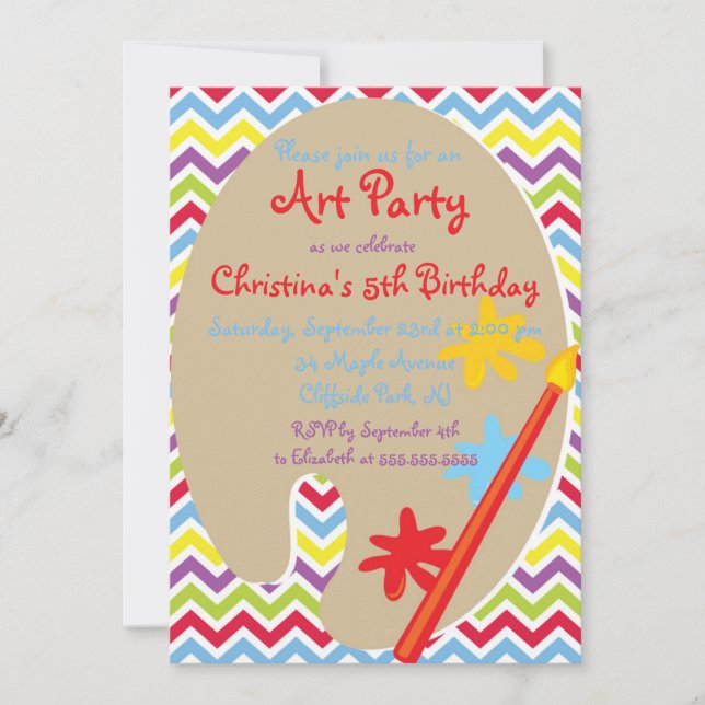 Invitación Fiesta de arte de pinturas personalizadas invitaci (Anverso)
