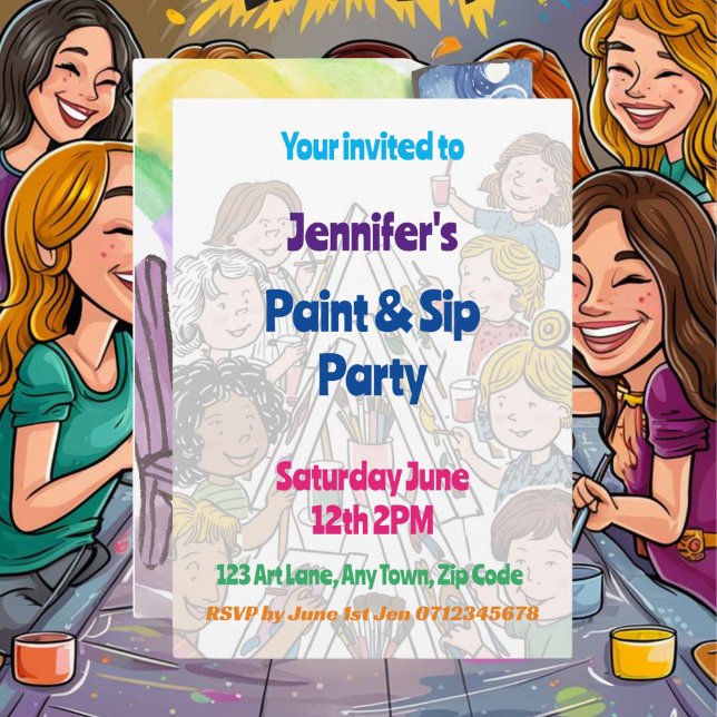 Invitación Fiesta de Arte Paint y Sip Adolescentes (Subido por el creador)