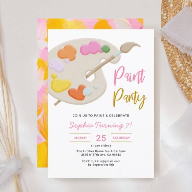 Invitación Fiesta de arte pintura Chica de fiesta de cumpleañ (Subido por el creador)