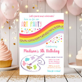 Invitación Fiesta De Arte Rainbow De Oro Vestido Para Un Cump