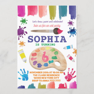 Invitación Fiesta De Arte Vestido Para Un Cumpleaños De Pinta