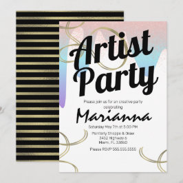 Invitación Fiesta de Artista Cumpleaños de Arte con Purpurina