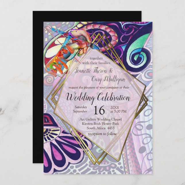 Invitación Fiesta de Artistas Azules alegre Creación de Doodl (Anverso / Reverso)