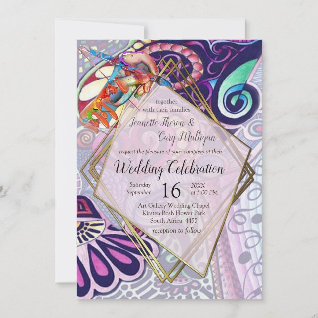 Invitación Fiesta de Artistas Azules alegre Creación de Doodl (Anverso)