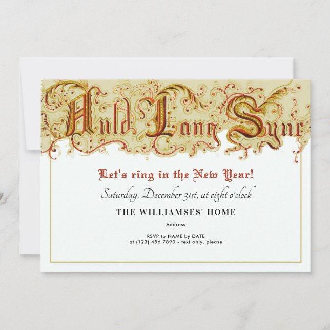 Invitación Fiesta de Auld Lang Syne, celebración de Nocheviej (Anverso)