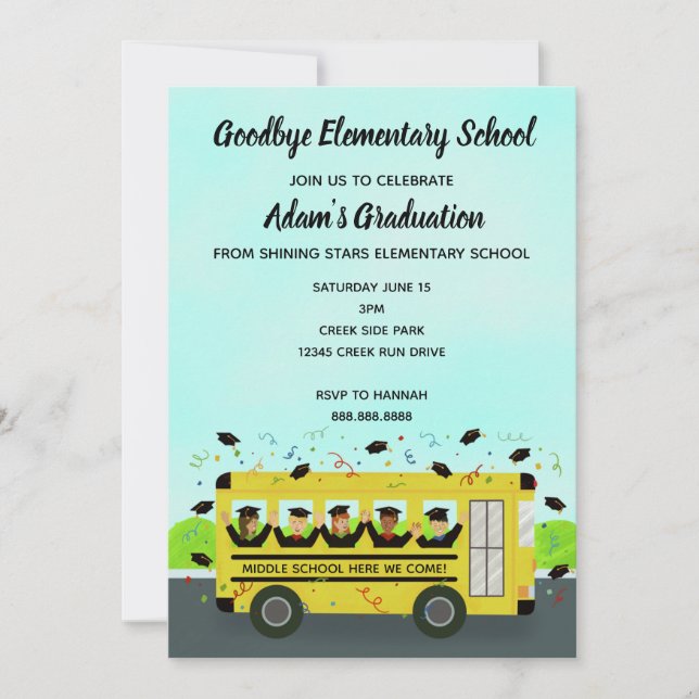 Invitación Fiesta de Autobús de la Escuela Primaria de Gradua (Anverso)