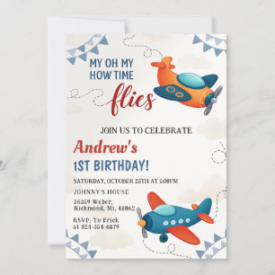Invitación Fiesta de avión de chico personal cumple 1 año