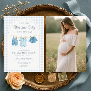 Invitación Fiesta de Baby con Foto de Baby en Vaqueros 