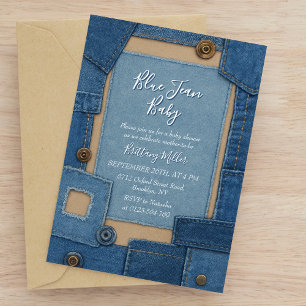 Invitación Fiesta de Baby en Mezclilla Azul Bebé